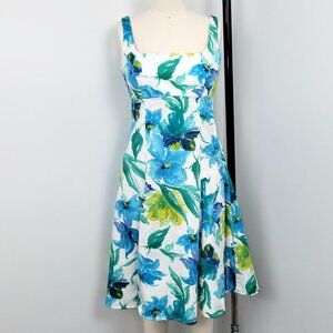 Lauren Ralph Lauren Blue Floral Cotton Sleeveless Fit & Flare Dress Size 2